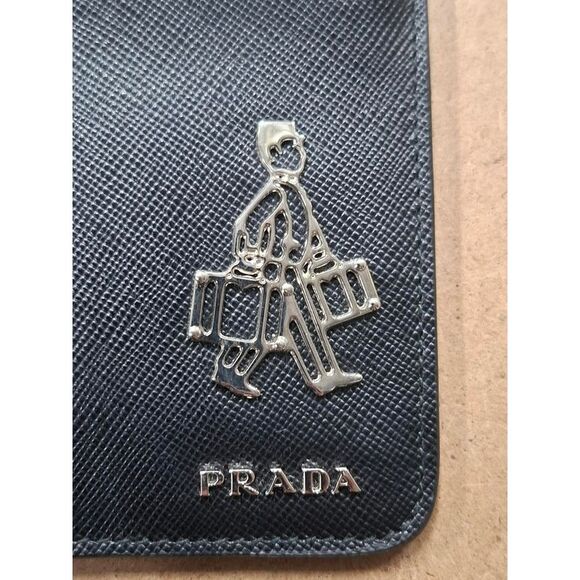 Prada Bellhop Zipped Key Holder Wallet in Black Saffiano Leather